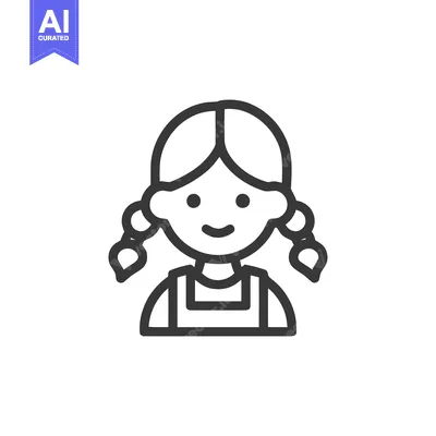 Popular premium asset: Minimalist Icon of a Smiling Girl with Braids and Dress