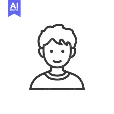 Aset desain premium: Minimalist Boy Icon: Smiling Face, Simple Outline, Clean Design