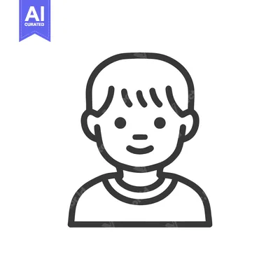 Aset desain premium: Simple Line Art Portrait of a Smiling Boy on White Background