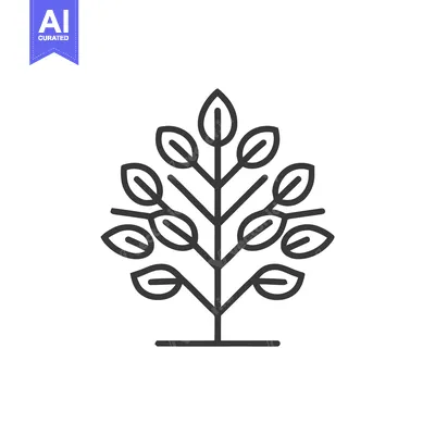 Aset desain premium: Minimalist Tree Icon: Symmetrical Branches and Rounded Leaves on White