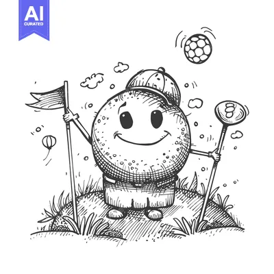 A Cheerful Cartoon Character Playing Golf