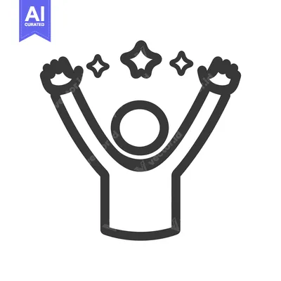 Simple illustration depicts a person celebrating with stars overhead