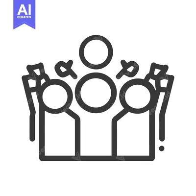 Aset premium populer: Depiction of a group of people holding small flags above them