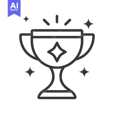 Aset desain premium: An illustrated award trophy design with sparkling star embellishments