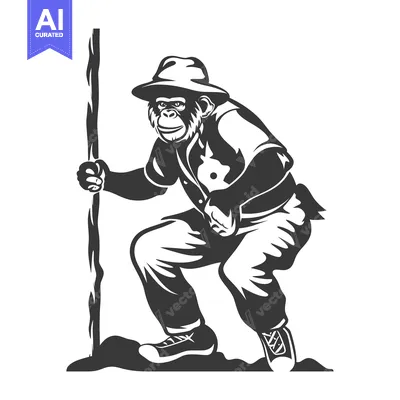 Popular premium asset: A Chimpanzee in a Hat with a Walking Stick