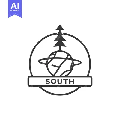 Aset desain premium: A Circular Emblem with a Pine Tree and a Globe Representing South