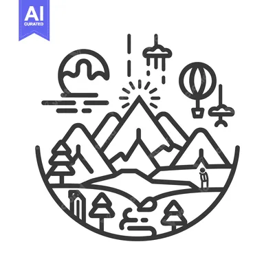 Popular premium asset: A Circular Mountain Landscape with a Hot Air Balloon, Clouds, and a Pe