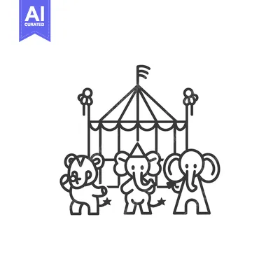A Circus Tent with a Tiger and Two Elephants