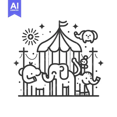 Aset premium populer: A Circus Tent with Three Elephants and a Sun