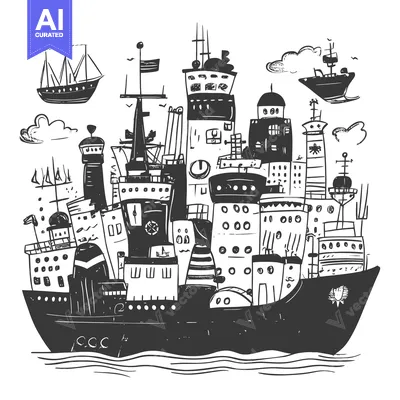A City Built on a Ship with Multiple Towers and Sailboats in the Sky