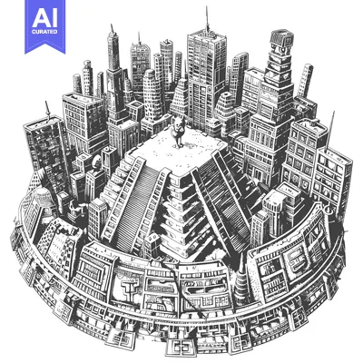Popular premium asset: A Cityscape Surrounding a Large Pyramid with a Figure at the Apex
