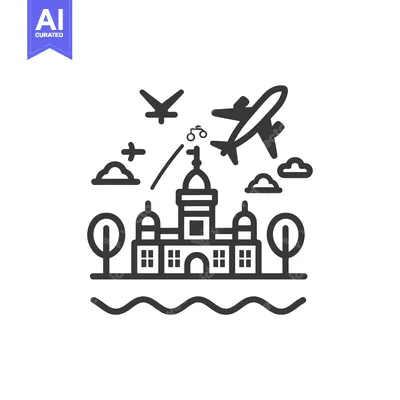 Aset premium populer: A Cityscape with an Airplane Flying Over a Building