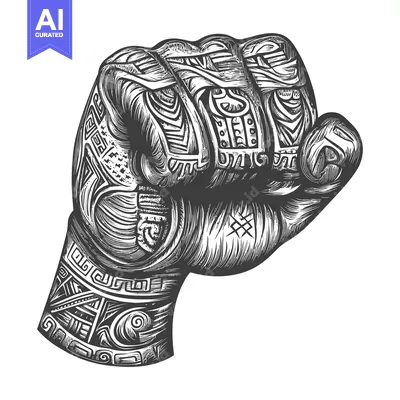 Aset premium populer: A Clenched Fist With Intricate Tribal Tattoo Design