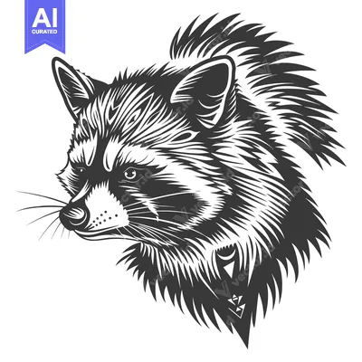 Popular premium asset: A Close-Up Black and White Illustration of a Raccoon's Head