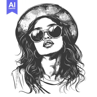 Aset desain premium: A Close-Up Illustration of a Woman Wearing Sunglasses and a Hat