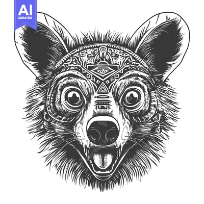 Aset desain premium: A Close-Up of a Black and White Illustration of a Loris with a Geometr
