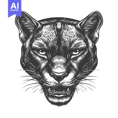 Aset premium populer: A Close-Up of a Growling Cougar's Face in a Detailed Line Art Illustra