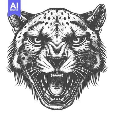 Aset desain premium: A Close-Up Portrait of a Roaring Cheetah's Head