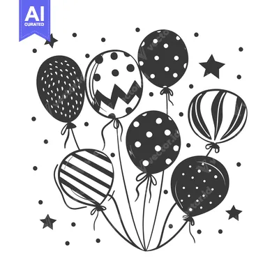 Aset premium populer: A cluster of black and white balloons with stars