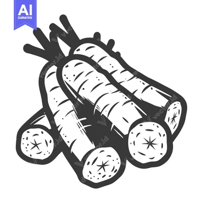 Aset desain premium: A cluster of three monochrome carrots with their tops cut off