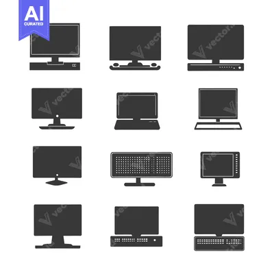 A Collection of 12 Black and White Computer Monitor Silhouettes