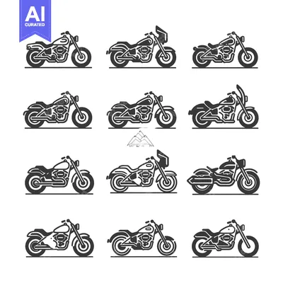 Premium design asset: A Collection of 12 Black and White Motorcycle Silhouettes