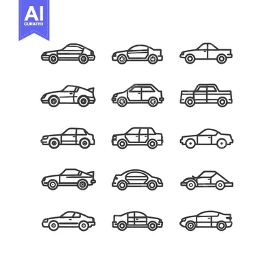 Aset premium populer: A Collection of 12 Car Outline Icons, Side View