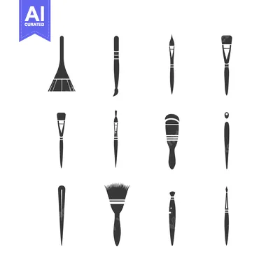 Premium design asset: A Collection of 12 Different Paintbrush Silhouettes