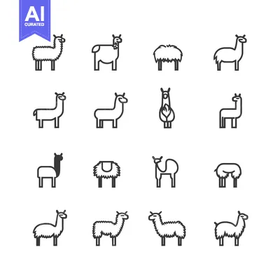 Aset premium populer: A Collection of 12 Llama Line Art Icons