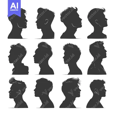 Premium design asset: A Collection of 12 Male Silhouettes with Various Hairstyles