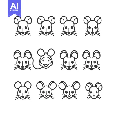 Premium design asset: A Collection of 12 Mouse Faces in a Linear Style