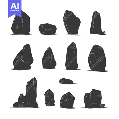 Aset desain premium: A Collection of 12 Rock Silhouettes with Varying Shapes and Sizes