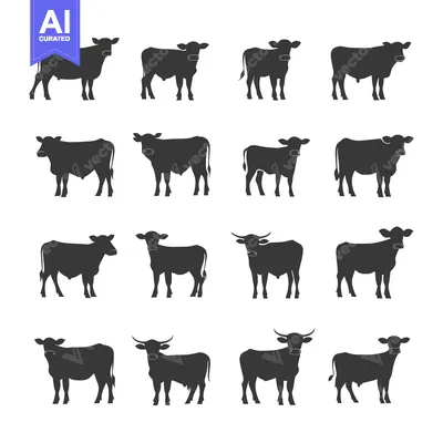 Popular premium asset: A Collection of 12 Silhouette Images of Cows and Bulls