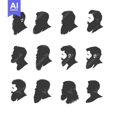 A Collection of 12 Silhouettes of Bearded Men in Profile
