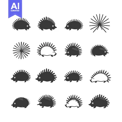 Aset premium populer: A Collection of 12 Simple Hedgehog Silhouettes and Two Sunburst Design