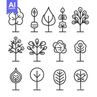 Aset premium populer: A Collection of 12 Simple Line Art Tree Icons