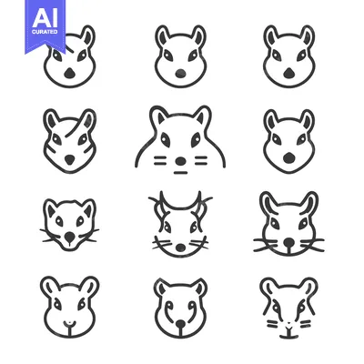 Aset desain premium: A Collection of 12 Squirrel Face Line Drawings