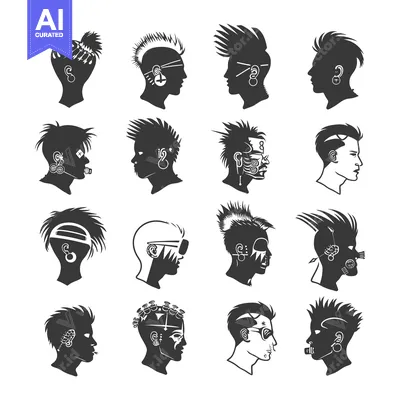 Aset premium populer: A Collection of 12 Unique Punk Hairstyles with Ear Piercings