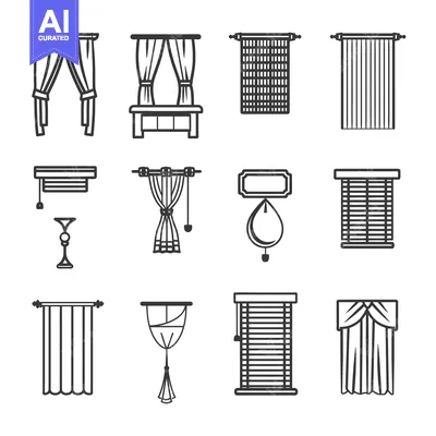 A Collection of 12 Window Treatment Icons
