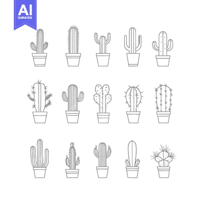 Popular premium asset: A Collection of 13 Grey Outline Cactus Illustrations in Pots