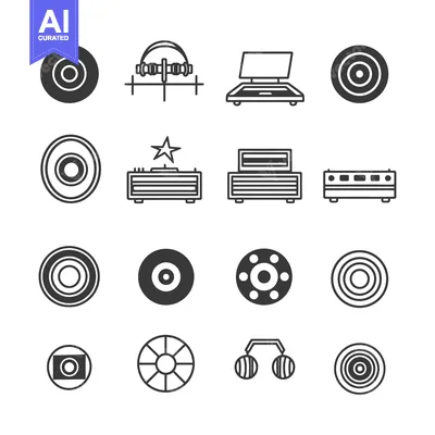 Popular premium asset: A Collection of 14 Black and White Icons Depicting Audio Equipment, Sp