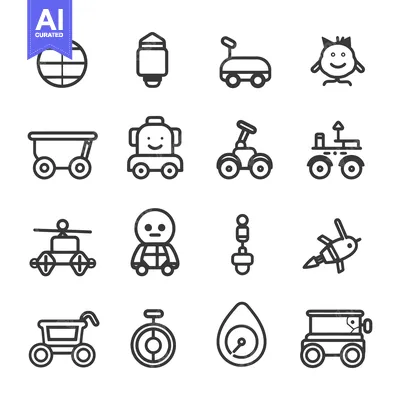 Premium design asset: A Collection of 14 Black and White Line Drawings of Various Vehicles