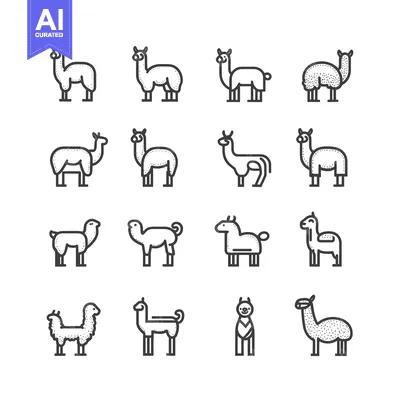 Aset premium populer: A collection of 14 line art llama illustrations