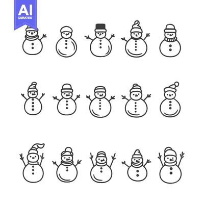 Popular premium asset: A Collection of 15 Cartoon Snowman Illustrations in Outline Style