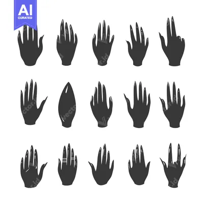 Aset desain premium: A Collection of 15 Hand Silhouettes in Various Poses