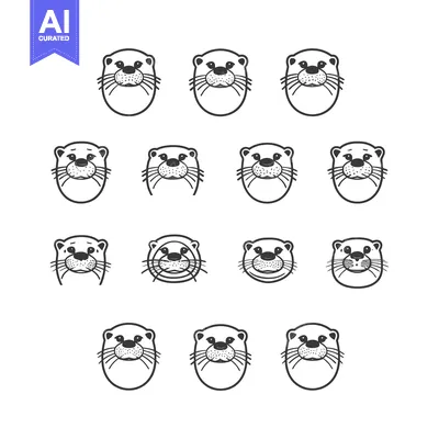 Popular premium asset: A Collection of 15 Otter Faces in Black and White Line Art