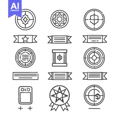 Aset desain premium: A Collection of 15 Outline Icons Depicting Various Symbols and Shapes