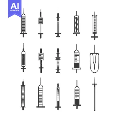 Aset desain premium: A Collection of 15 Syringe Icons in Black and White