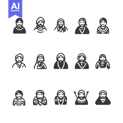 Popular premium asset: A Collection of 15 Unique Male Icons with Beards and Various Clothing