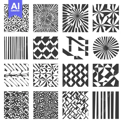 Aset premium populer: A Collection of 16 Abstract Black and White Geometric Patterns